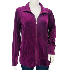 NEW Talbots Womens Luxe Velour Mockneck Jacket Purple Full Zip Size S - Picture 1 of 11