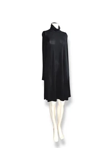 New EILEEN FISHER Scrunch Neck Silk Dress Stretch A-Line Shift Black, size M - Picture 1 of 10