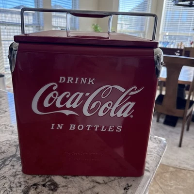 Coca Cola Red Action Metal Cooler Box Ice Chest with Tray - Image 1 of 4