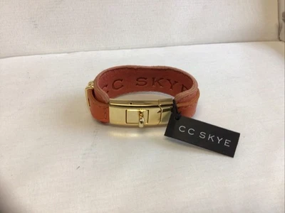 C C  SKYE Orange Leather Gold Cuff Bracelet Made In Los Angeles - Image 1 of 4