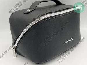 MAC Cosmetic FAUX LEATHER  Black Makeup TRAIN CASE  9"x5"x5" Duo Zippers NEW PIC - Picture 1 of 7