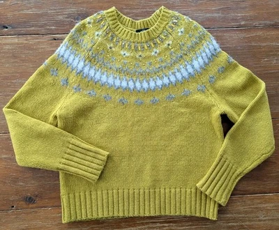 Suéter feminino J CREW enfeitado Jewel Fair Isle dourado Chartreuse mistura de alpaca M - Imagem 1 de 4