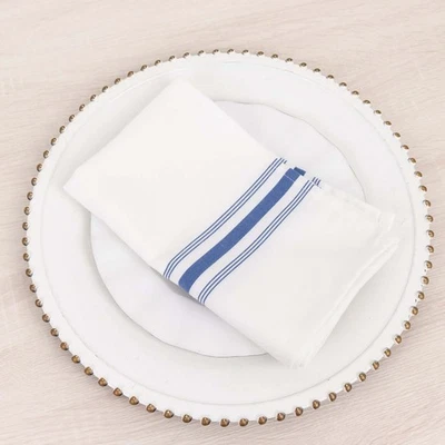 10 pcs Blue White Polyester 18x22" TABLE NAPKINS Stripes Wedding Party Kitchen - Image 1 of 4