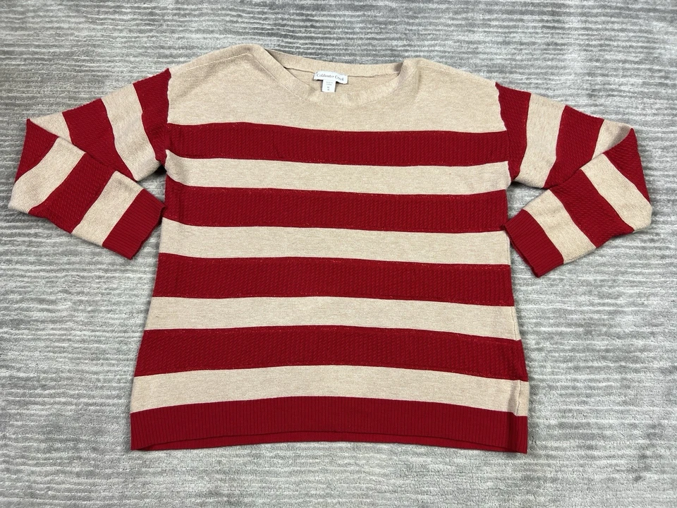 Suéter Coldwater Creek para Mujer XL Beige Rojo Rayas Brillante Vacaciones Manga Larga Foto 1 de 4