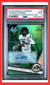 SHEDEUR SANDERS 2023 Bowman U Chrome 1st Green Refractor Auto PSA 9 Mint - Picture 1 of 7
