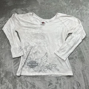 Harley Davidson Womens White Long Sleeve Round Neck Size XL Wings - Picture 1 of 10