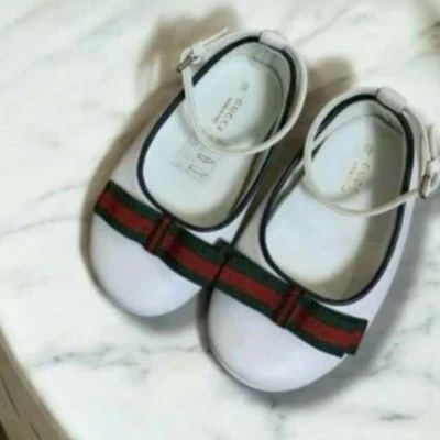 Zapatos de bebé Gucci Sherry Line cinta de cuero blanco 19/12 cm M5 Foto 1 de 4