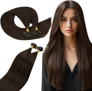 Extension Capelli Veri Cheratina Marrone Scuro 50G 50Ciocche Extension Capelli V - Foto 1 di 13
