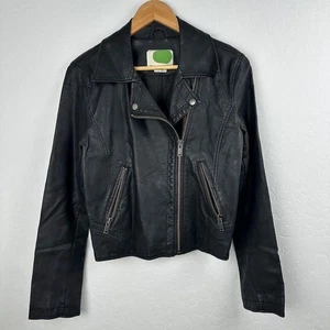 Chaqueta de moto de cuero sintético ANTHROPOLOGIE para mujer talla pequeña negra manga larga - Imagen 1 de 9