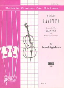 Vintage J. S. Bach Gavotte Cello Solo Sheet Music Piano 1965 Applebaum Belwin - Picture 1 of 4