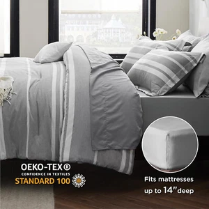 Juego de edredón con sábanas Bedsure King Size 7 piezas gris ombre cama en bolsa - Imagen 1 de 4