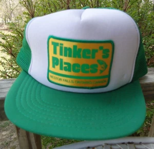 Vintage Truckermütze Tinker's Places Nestor Falls Ontario Kanada Druckknopflasche grün gold - Bild 1 von 5
