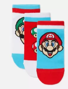 3 Pairs Super Mario Luigi Toad Ankle Socks Age 3-11+ - Picture 1 of 3