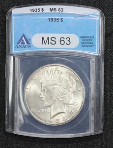 1935 Peace Dollar ANACS MS-63 Crack Case 4A4Y - Picture 1 of 4