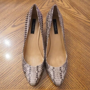 ANN TAYLOR Brown Beige Snakeskin Print Leather Med Heel Pump Shoes Size 8M - Picture 1 of 4