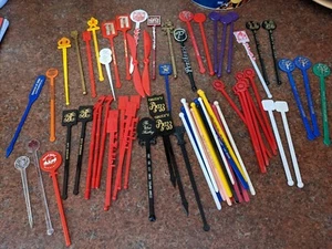 Lot of 7 Vintage Cocktail Swizzle Stir Sticks Airlines Hotels Liquor Restaurants - Picture 1 of 4