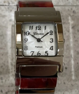 Reloj estilo puño vintage Geneva platino para dama con cuentas de resina #5095�� Foto 1 de 3