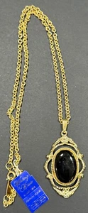 Whiting & Davis VINTAGE NOS Gold Tone Necklace Black Stone Victorian - Picture 1 of 6