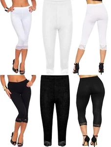 Pantalón capri de yoga cintura elástica borde legging recortado 3/4 de largo con ribete de encaje para mujer - Imagen 1 de 7