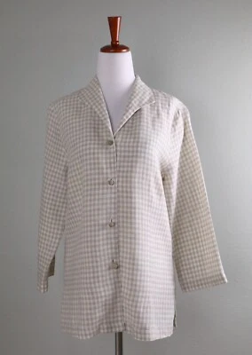 CONNIE ROBERSON $325 Gingham Check Plaid Light Linen Jacket Top Size Small - Image 1 of 4