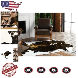 Faux Leather Cowhide Rug 6.2' x 5.2' - Easy Clean Durable Soft Design - Picture 1 of 11