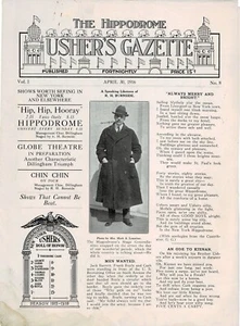 THE HIPPODROME USHER'S GAZETTE Vol.1, No.8, April 1916 - CHIN CHIN baby elephant - Imagen 1 de 2