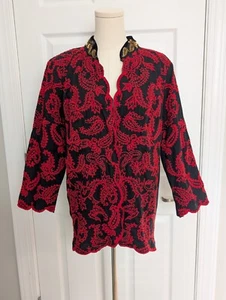 Chico’s Collectibles Beaded Collar Embroidered Black Red Kimono Jacket Sz 2P L - Picture 1 of 11