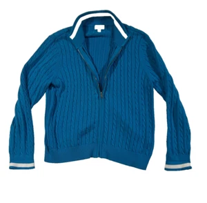 vtg FOXCROFT cable knit tennis sweater mens XXL - zip front - preppy - Picture 1 of 4