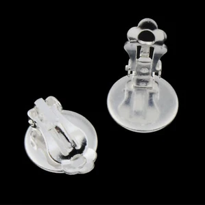 10 x Clip On 12mm Bezel Earrings - Shiny Silver - Picture 1 of 1
