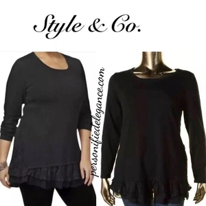 Nuevo Style & Co. Suéter túnica de encaje negro profundo 0X $59.50 - Imagen 1 de 6