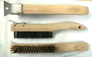 Wood Handle Wire Brush With Scraper, 4 Row, 10 Brushes - Picture 1 of 1