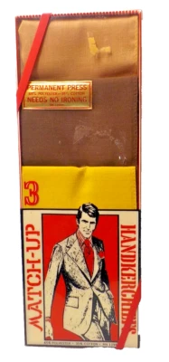 70s Match‑Up Men’s Handkerchief Set (3) –  Beige Brown & Gold Perm‑Press Gift - Image 1 of 4