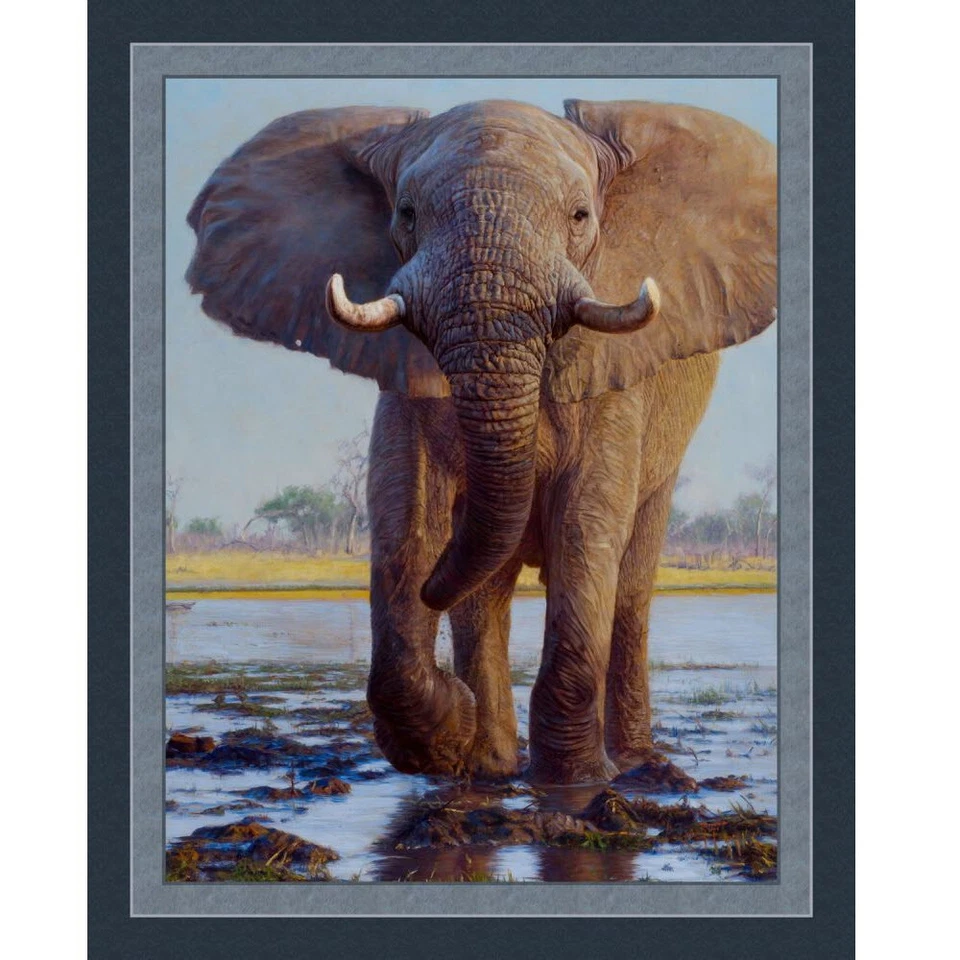 Panel de tela digital de algodón de 36x44" Kiongozi elefante africano John Banovich Foto 1 de 1