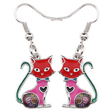Enamel Alloy Floral Cute Cat Dangle Earrings Gifts Novelty Pets Charms Jewelry