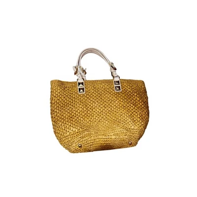 Сумка-тоут Michael Kors соломенная бежевая кожаная отделка золотые заклепки классическая пляжная богемная Y2k - Изображение 1 из 4