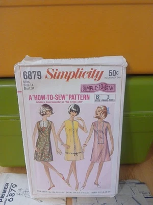 Vtg Simplicity Teen/Misses Dress Size 14T cut Pattern 6879 - Image 1 of 3