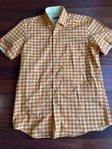 Camisa Brunello Hombre Talla M Manga Corta Naranja Amarillo Pecho 42 Largo 30 - Imagen 1 de 14