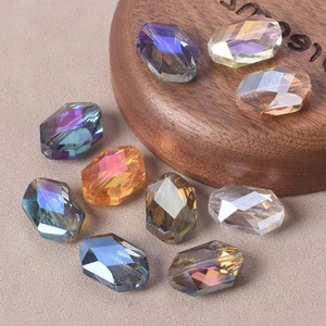 10 Stck. 18x12 mm Oval Sechseck Facettiert Kristall Glas Lose Perlen Zum Selbermachen Schmuck - Bild 1 von 16