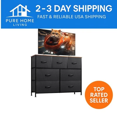 Soporte de TV multifuncional y organizador de cajones - diseño rústico negro y marrón Foto 1 de 4