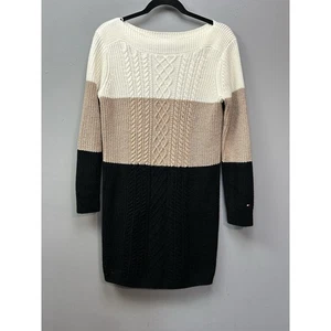 Tommy Hilfiger Aran Cable Knit Colorblock Sweater Dress Womens Medium Classic - Picture 1 of 8