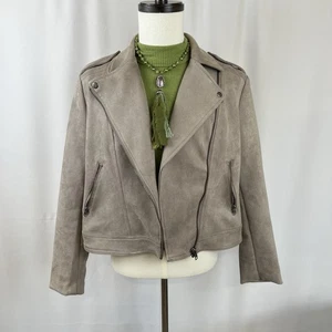 Philosophy Kunstleder taupe asymmetrischer Reißverschluss Motorrad Crop Jacke Gr. L - Bild 1 von 10