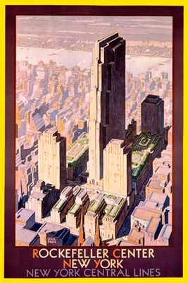 ROCKEFELLER CENTER NEW YORK CITY TRAVEL TOURISM TRAIN TRIP VINTAGE POSTER REPRO - Image 1 of 3
