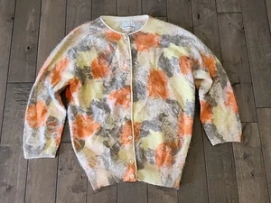 60s Vintage Angelon by Darlene Angora Rabbit Lambswool Cardigan Sweater Floral  - Picture 1 of 6
