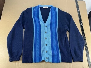 Vtg 60s 70s 80s Knit Cardigan Sweater Jacket Kurt Cobain Surf Stripe Mod Atomic - Picture 1 of 7