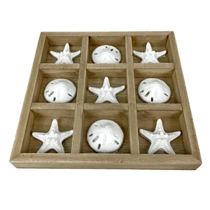 Juego de madera Tic Tac Toe estrellas de mar arena dólar costa playa decoración 7 pulgadas tablero regalo - Imagen 1 de 9