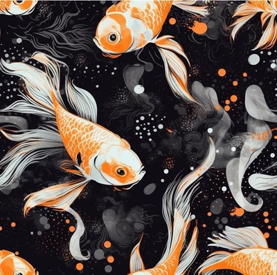Orange/Black/Gray- Goldfish Animal Watercolor Ink Peel and Stick Wallpaper - Image 1 of 4