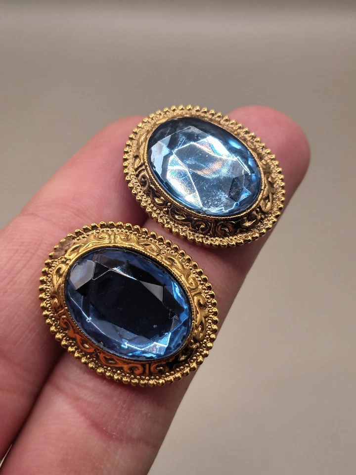 Pendientes de cristal de cristal azul aguamarina tono oro 1928 de colección Foto 1 de 4