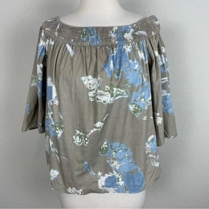Adolpho Dominguez Tan Blue Floral Top 40 - Picture 1 of 6