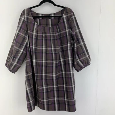 Top túnica pulóver de mujer Ellos 3X púrpura a cuadros plisado modesto preppy cottagecore Foto 1 de 4