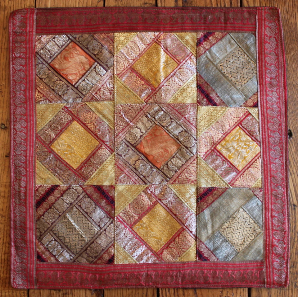 New Silk Brocade Patchwork Pillow Cover Accent Decorative Designer Decorator Red - Image 1 of 1